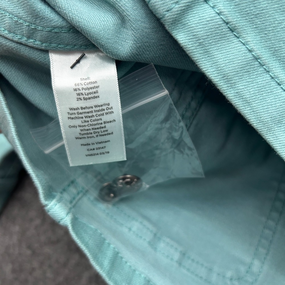 Talbots Band Collar Front Button Pockets Jean Jacket Teal Size Large Petite - Picture 8 of 8